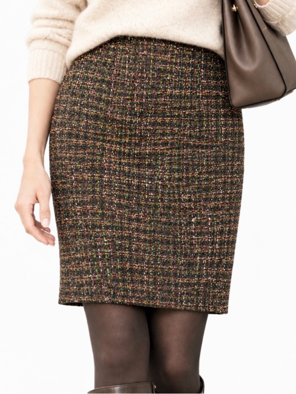 TALBOTS Brown Tweed Pencil Skirt Multicolor Fall, Size 8, LIKE NEW